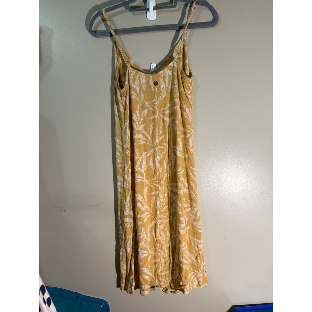 Rip Curl Mustard Yellow Tropical Leaf Button Front Midi Dress Womens Size Medium - Picture 2 of 4